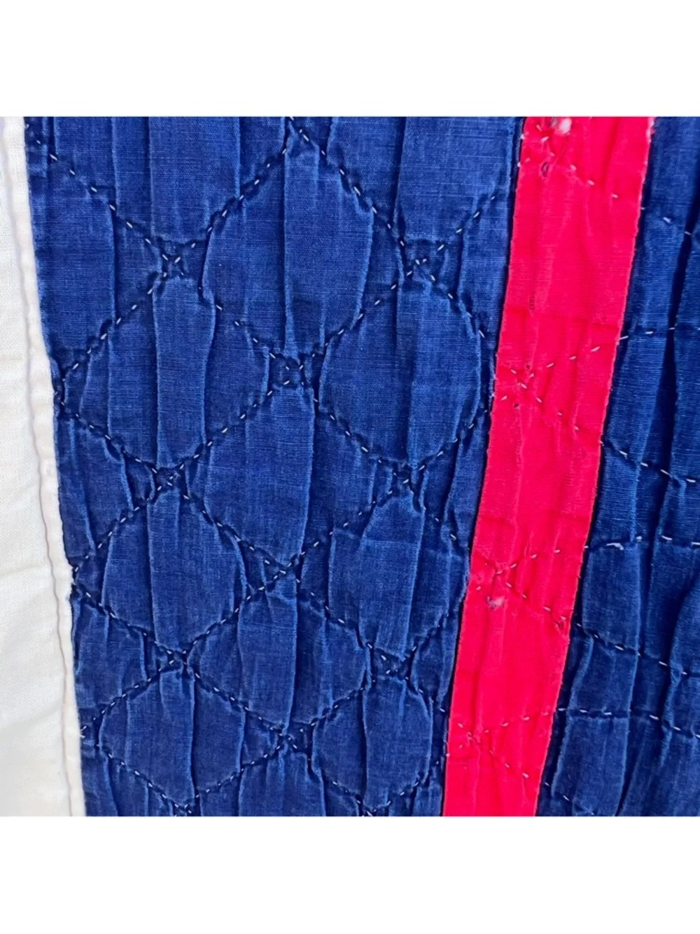 VTG Patriotic Lone Star Block Quilt Red White Blue Cutter VERY DAMAGED 66x78
